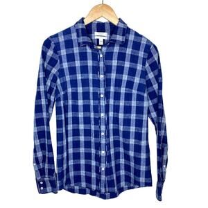 J. Crew Blue Plaid Cotton Button Down Boyfriend Shirt Womens Size 6